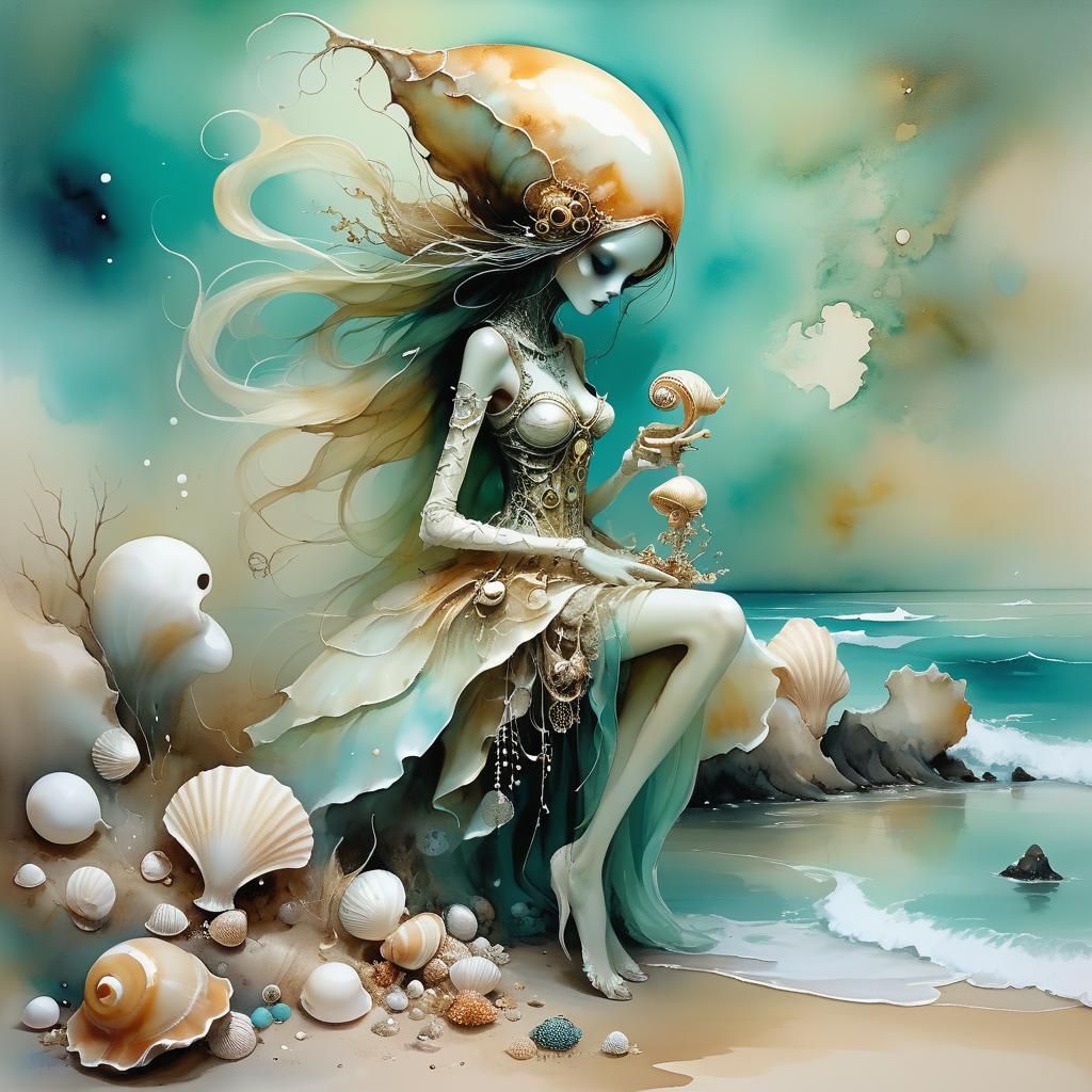 Surreal Alcohol Ink Beachcomber on Alien Shore