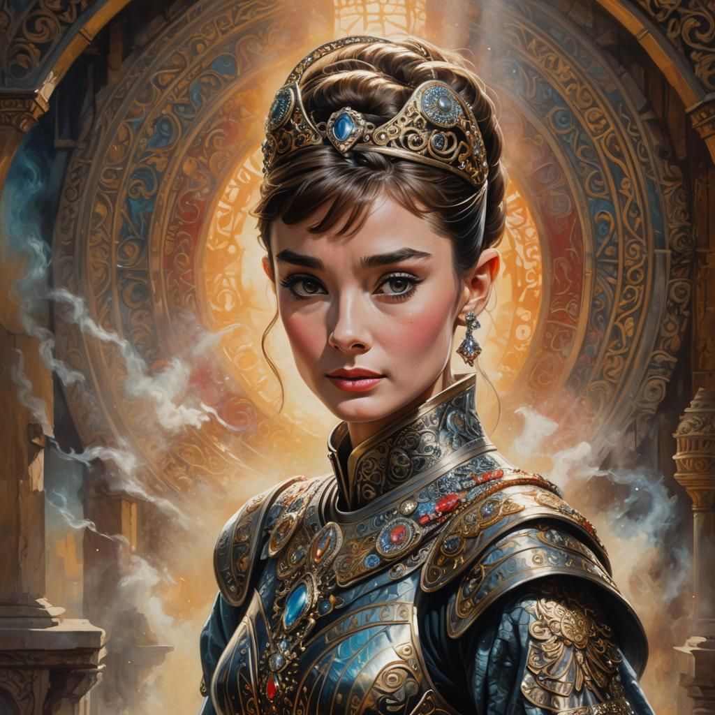 Audrey Hepburn in Intricate Armor: Hyperrealistic Fantasy Ar...