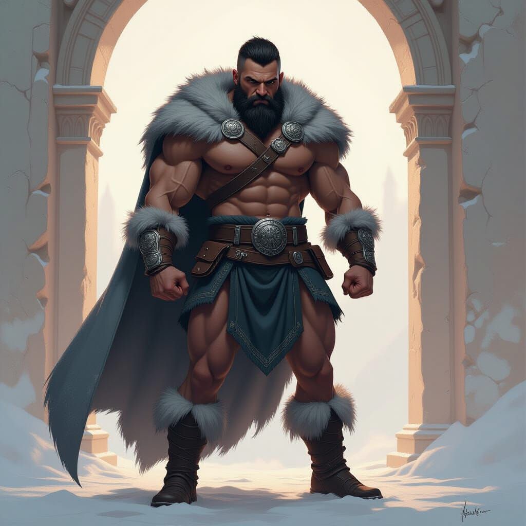 Hyperrealistic Barbarian Hero in Wolf Fur Cloak