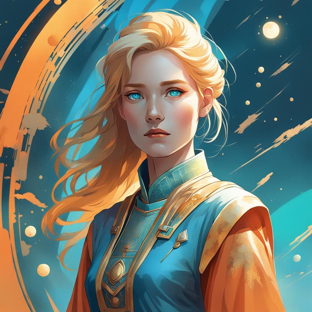 Mujer joven de cabello dorado, ojos de cielo, piel alabastri...