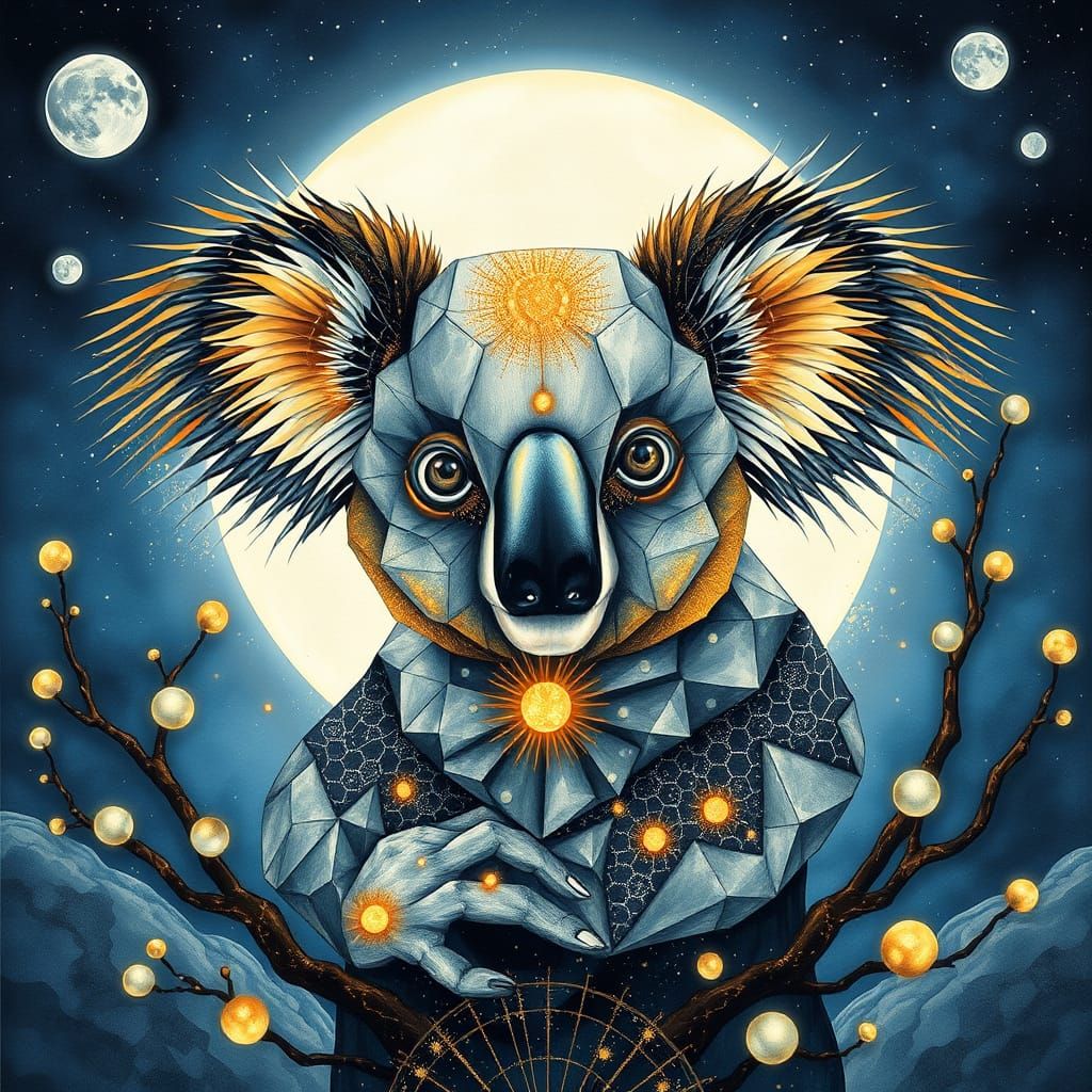 Surrealist Koala Emerges from Geometric Dreamscapes