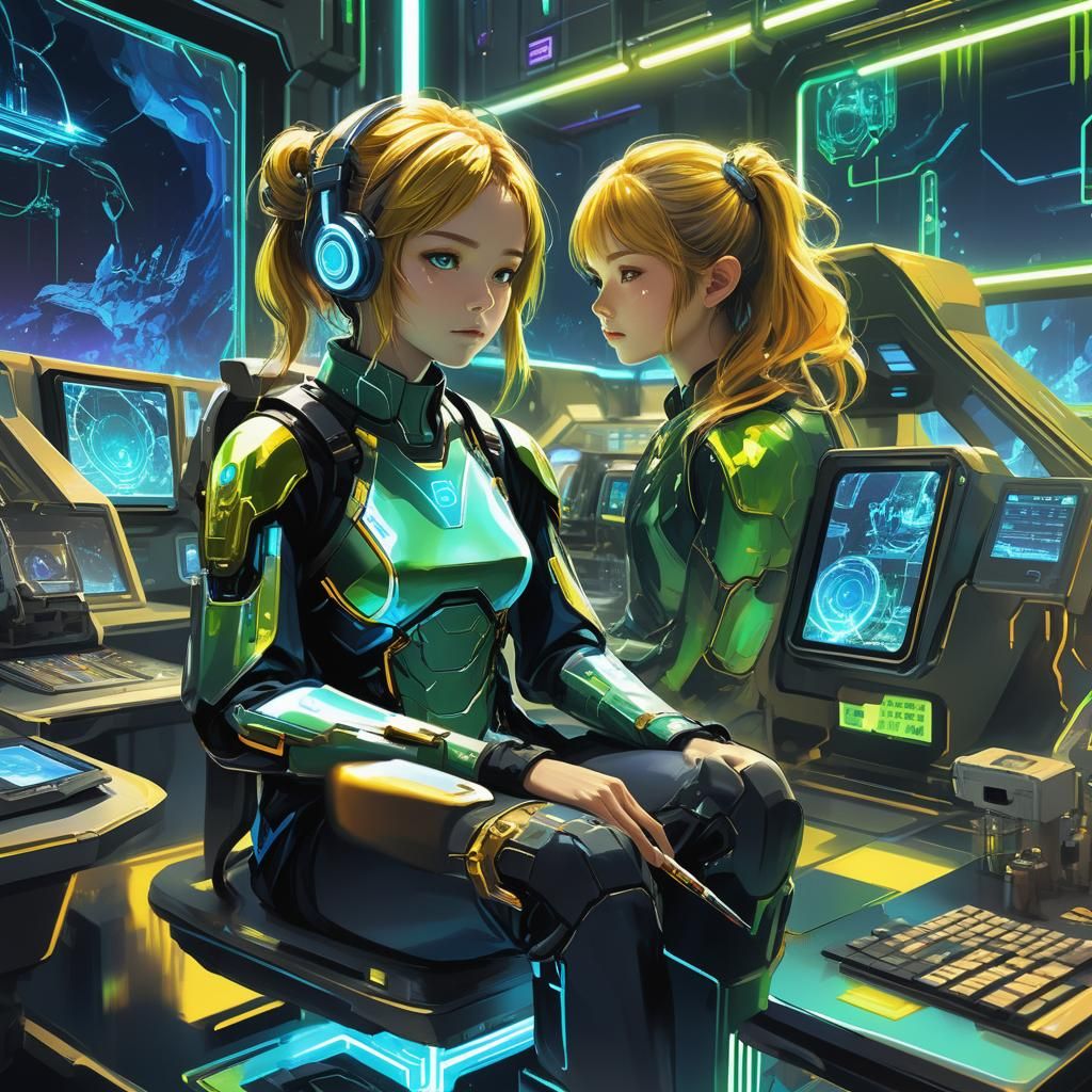 Manga Artist in Futuristic Lab: Digital Concept Art