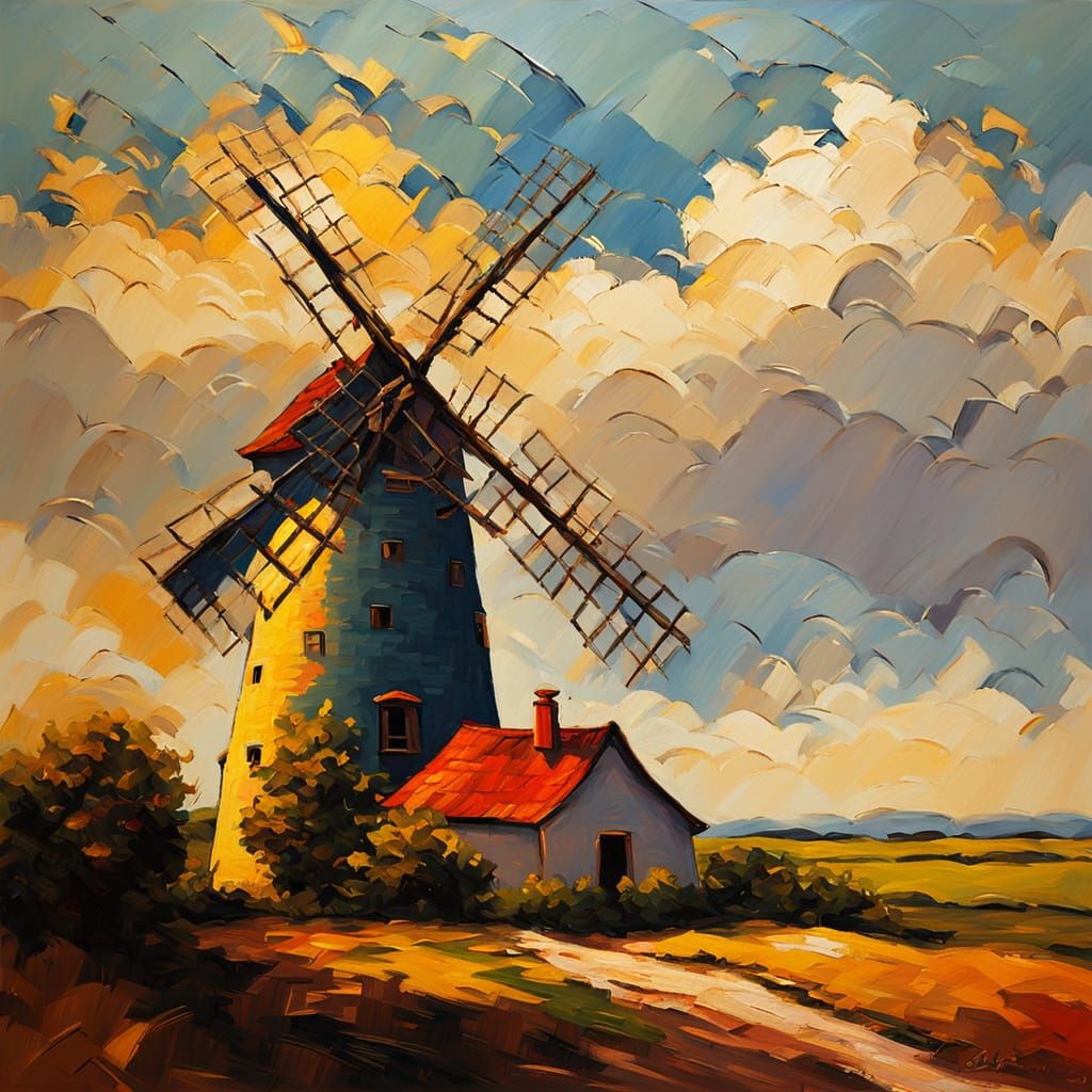 Baroque Windmill in Neo-Impressionist Impasto Style