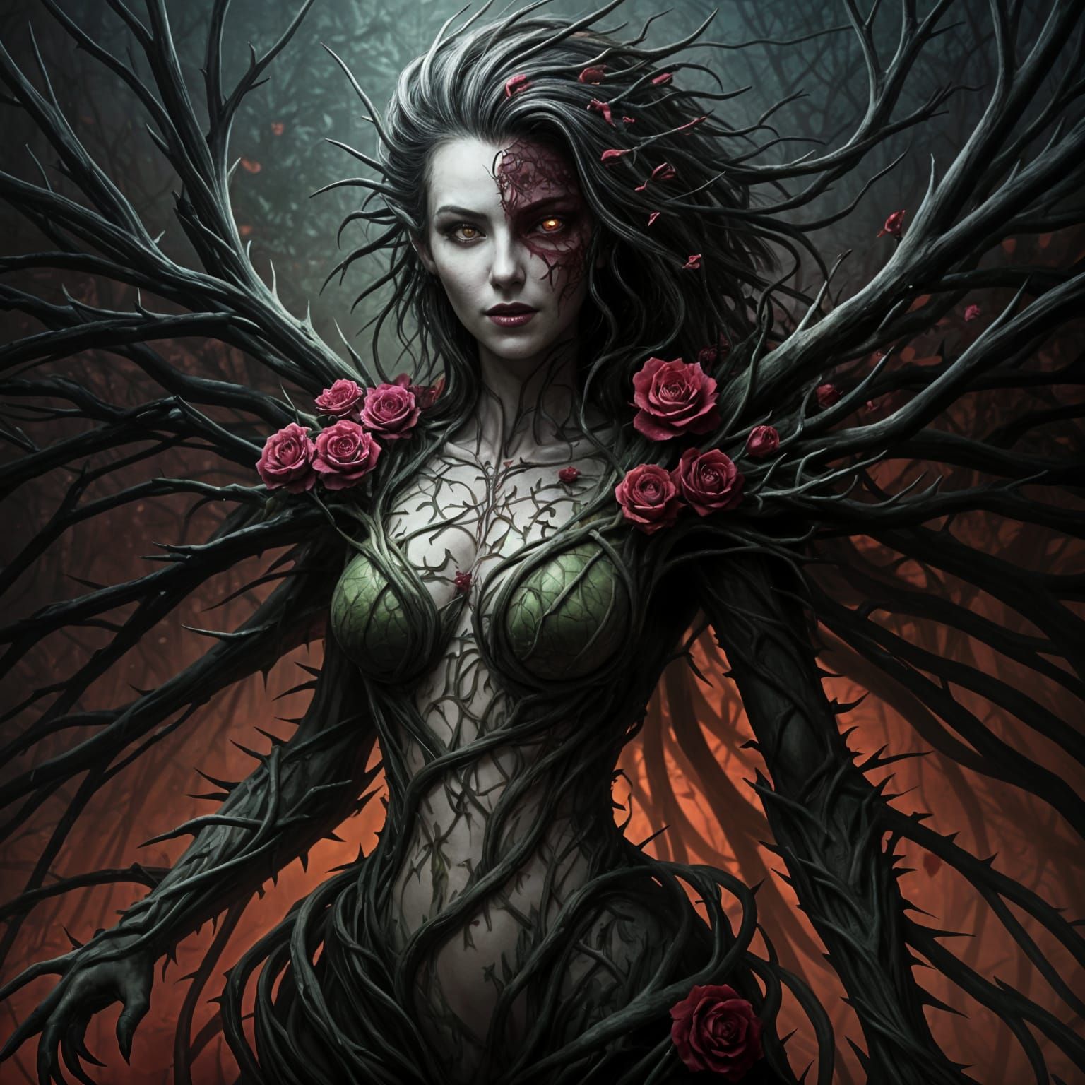 Dangerous Dryad Cloaked in Thorns and Roses