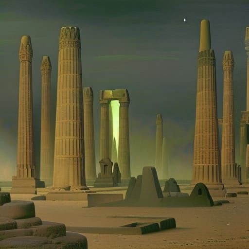 Egyptian Temple Festival with Druids: Impressionistic Oil Pa...