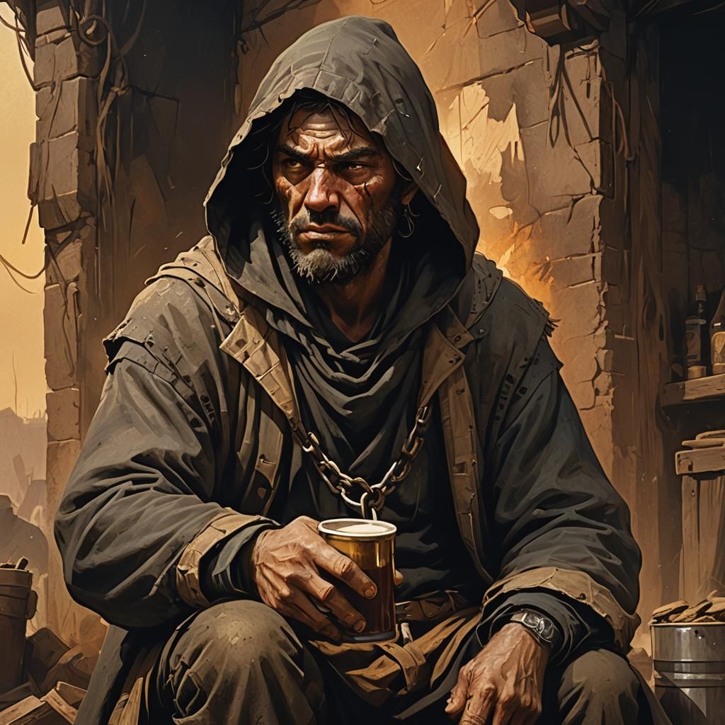 Stern Fantasy Character in Beggar's Clothes