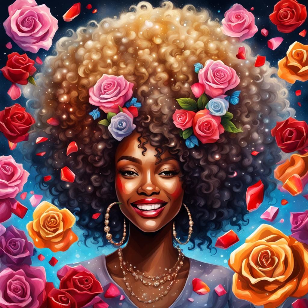 Glamorous Woman with Roses in Graffiti Art Style