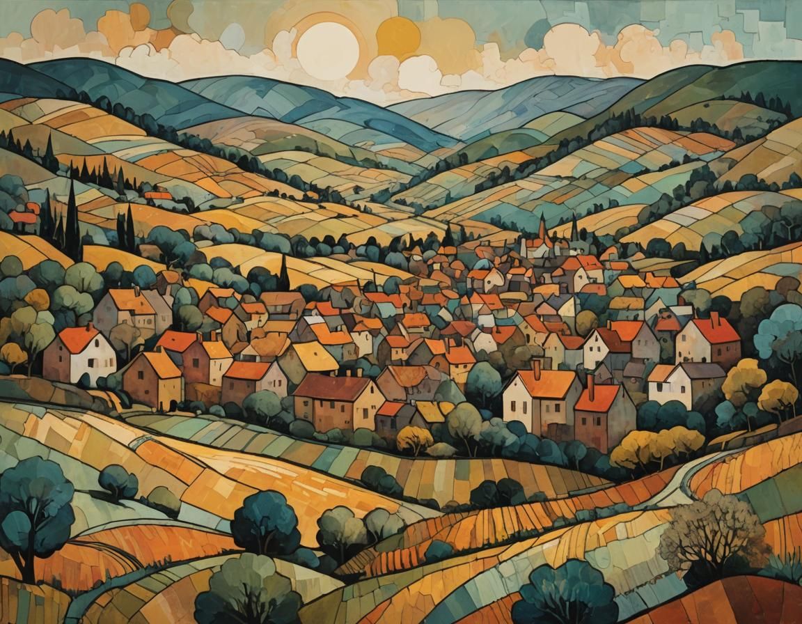 Majestic Valley Landscape in Vibrant Earthy Hues