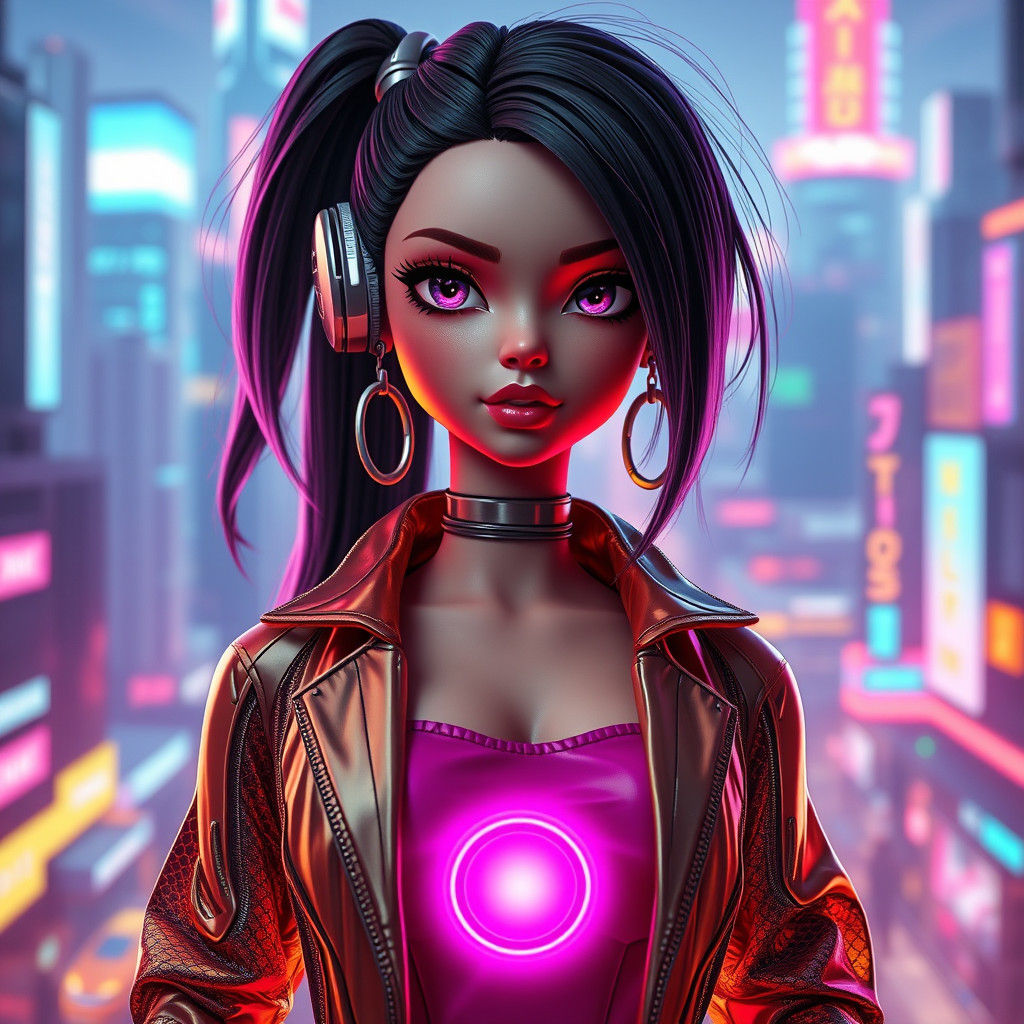 Futuristic Doll with Interchangeable Outfits in Digital Art