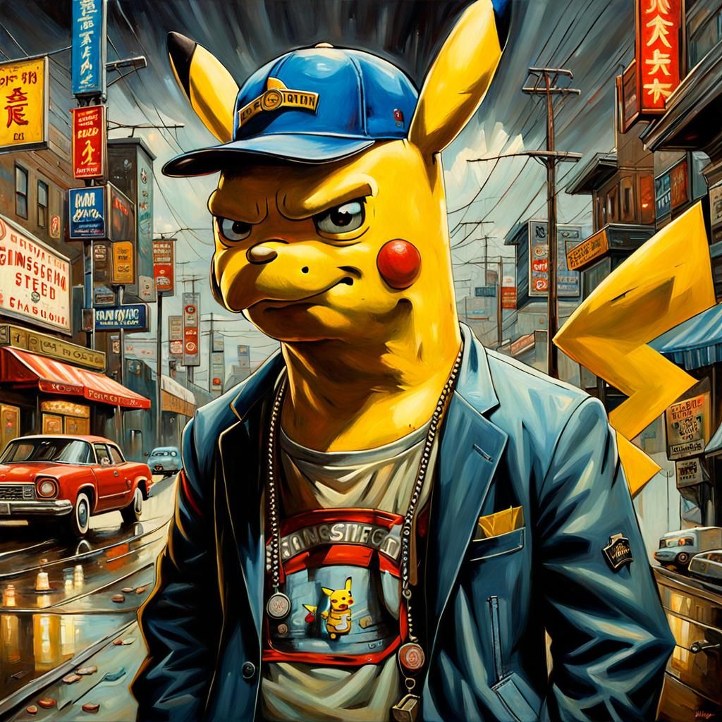 Homer Simpson Pikachu Gangster Hybrid in Oil