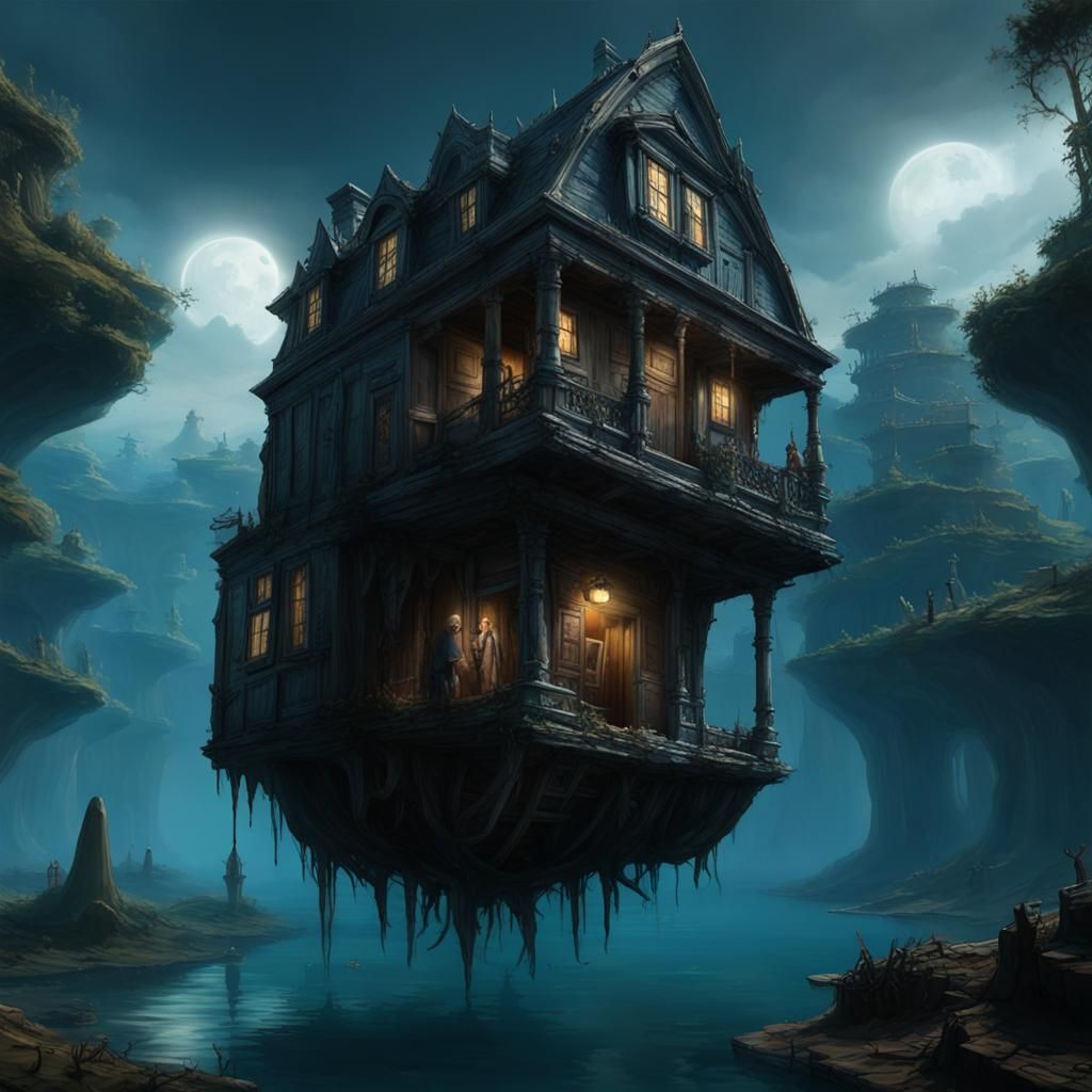 Surreal Floating House Conceptual Art by Atherton