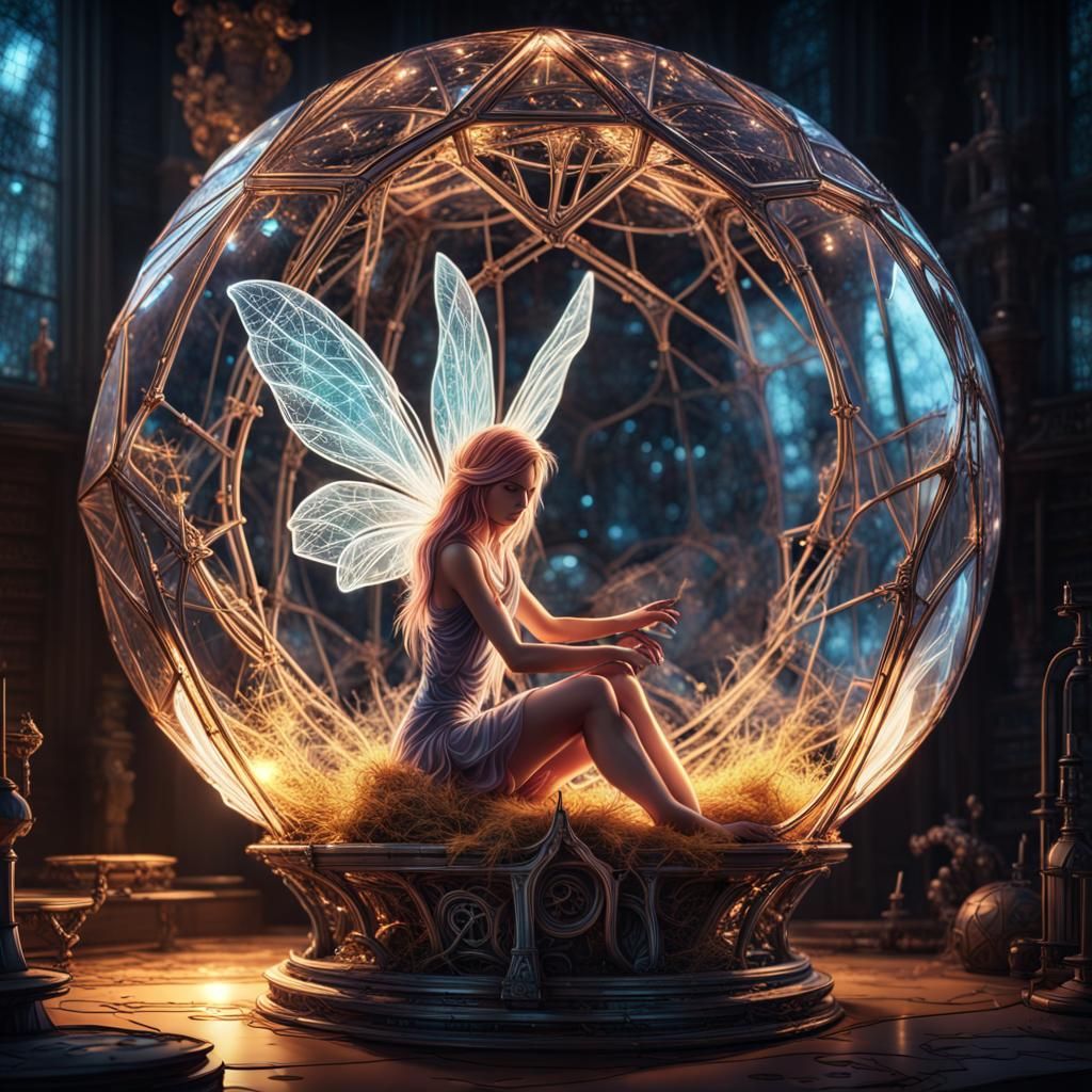 Fairy in Sparkling Crystal Sphere, Digital Painting