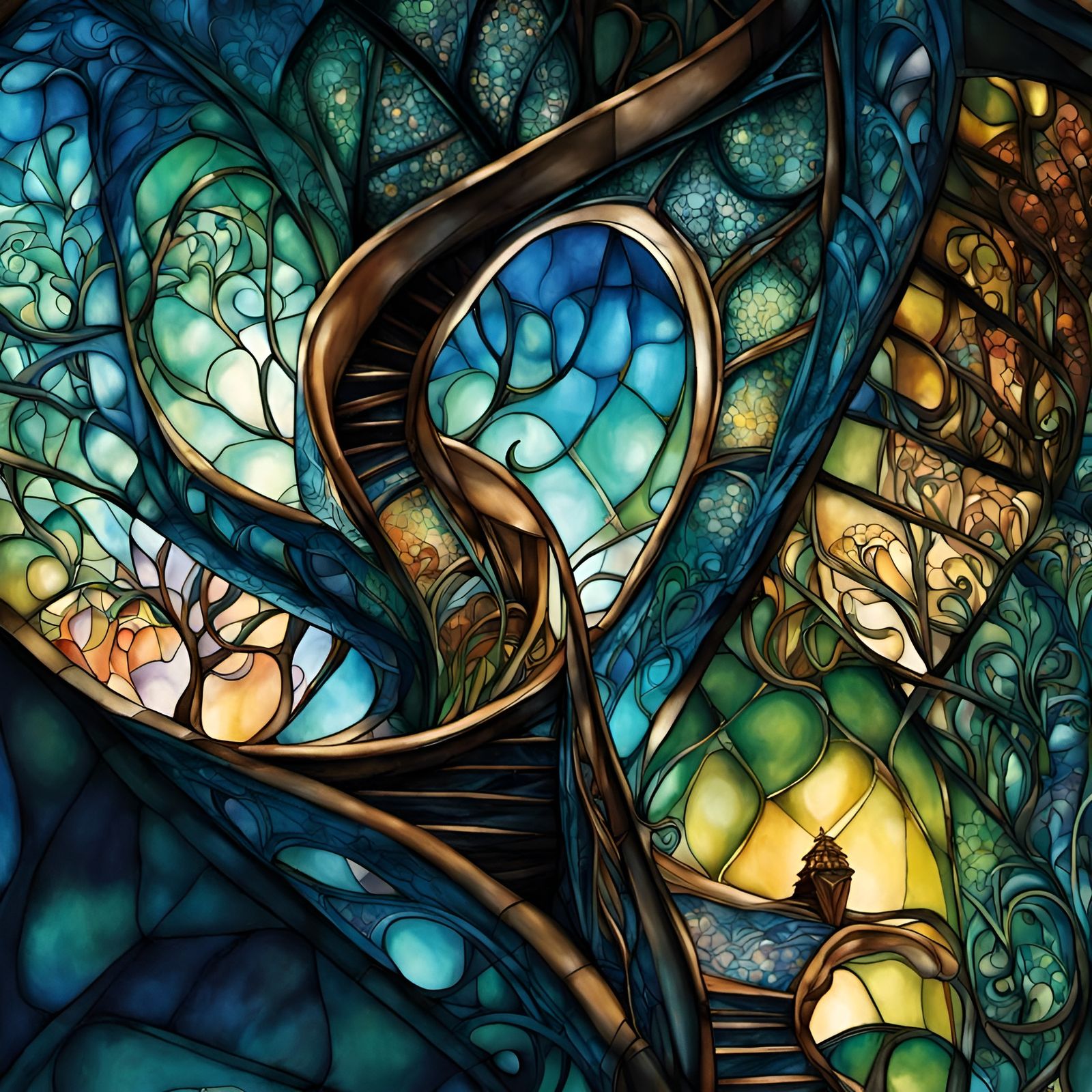Elven Staircase in Art Deco Stained Glass Tree Palace