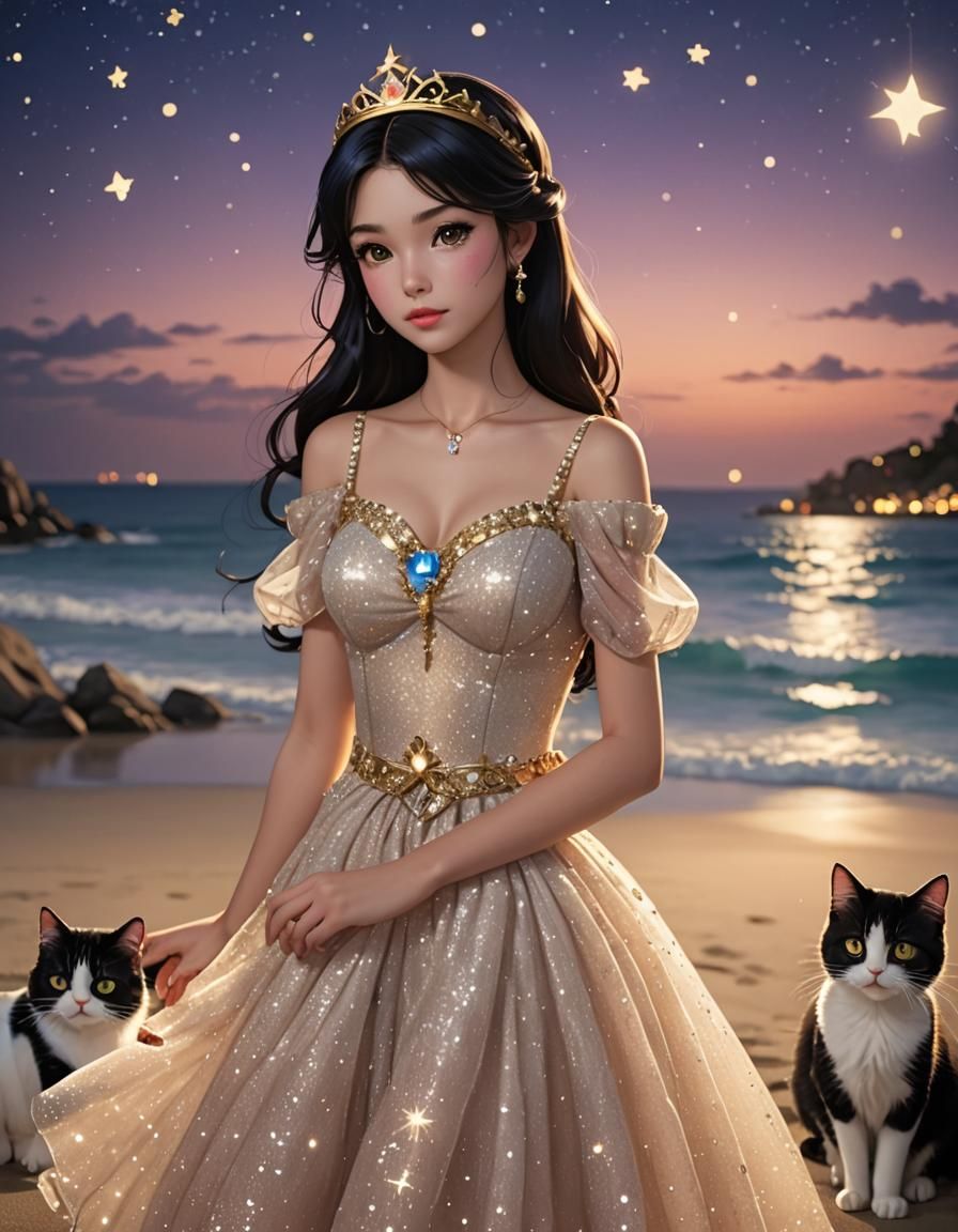 Disney Princess with Cat Ears on Beach
