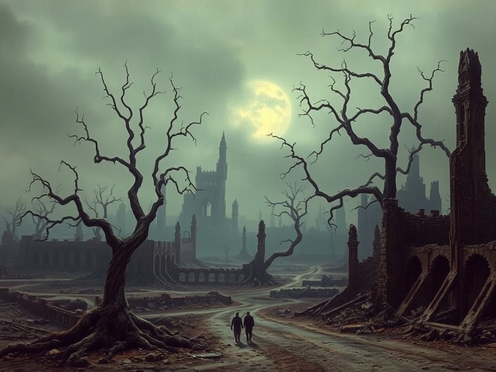 Haunting Post-Apocalyptic Cityscape in a Dark, Gothic Style