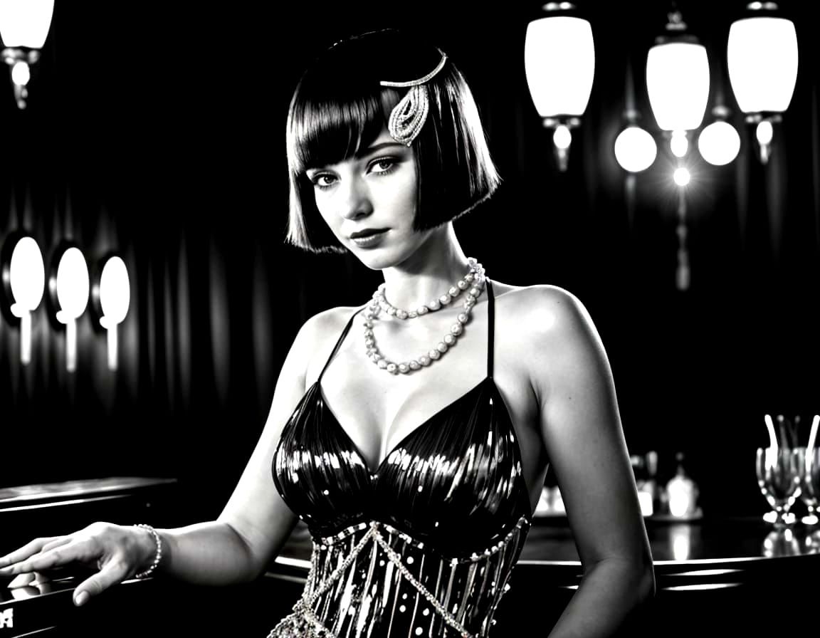 Glamorous 1920s Flapper in Art Deco Speakeasy