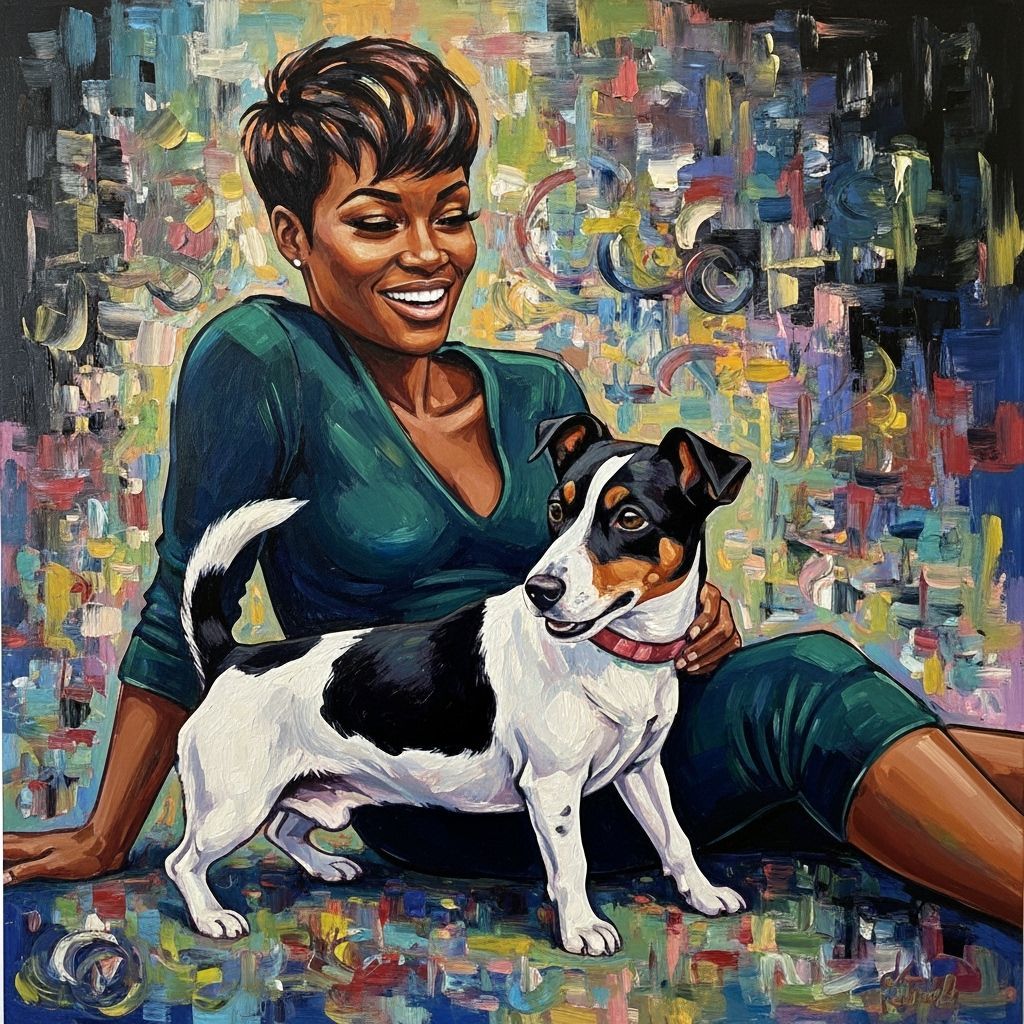 Abstract Oil Painting of Black Woman and Dog