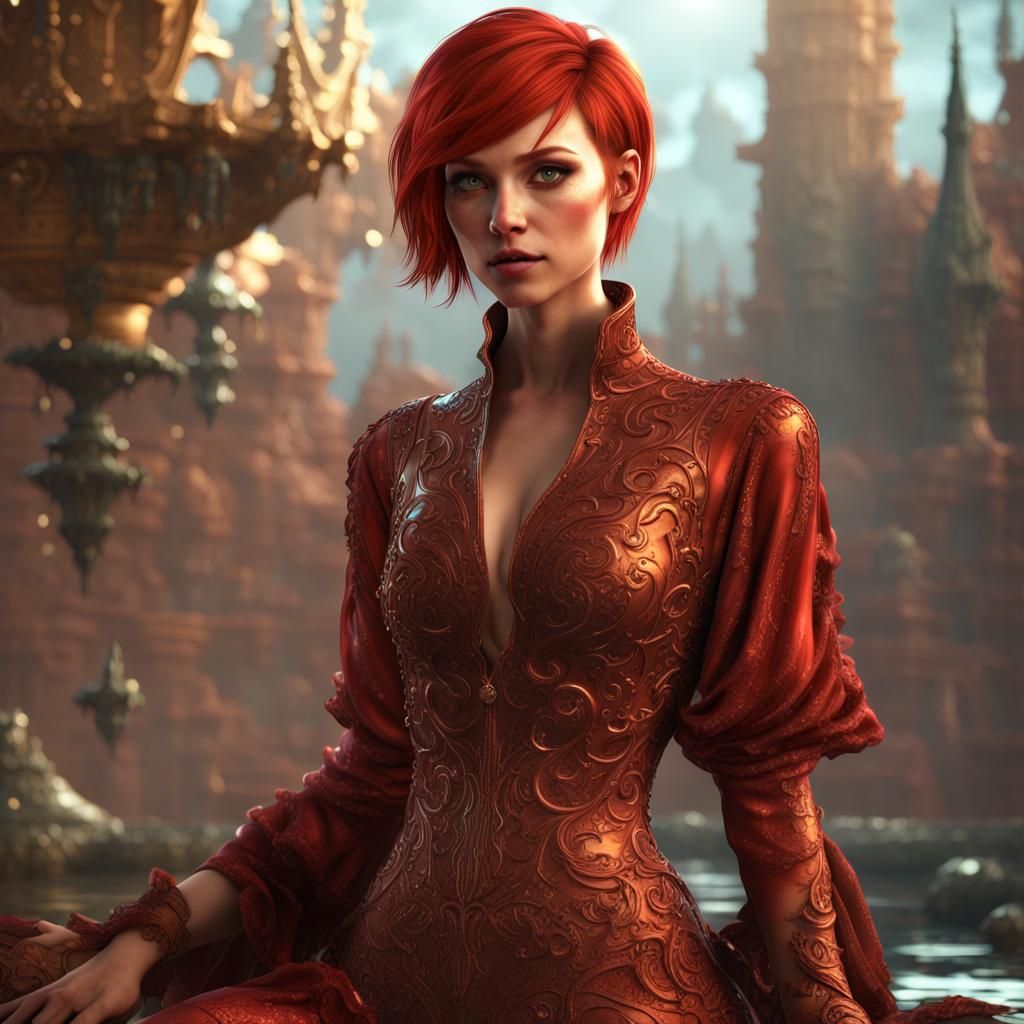 Red-Haired Beauty in Silk: Fantasy Concept Art