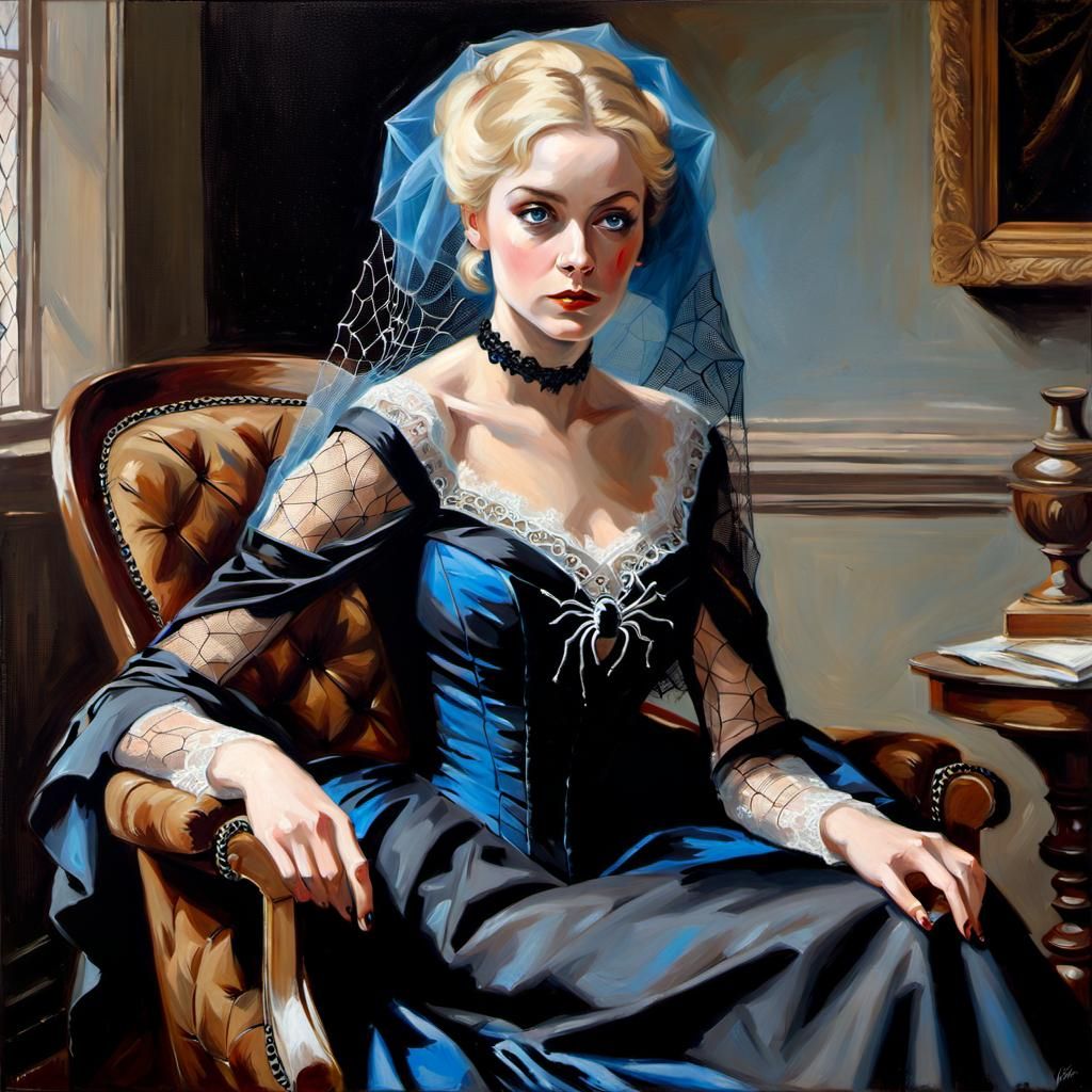 Spider Girl in Regency Era Oil Painting