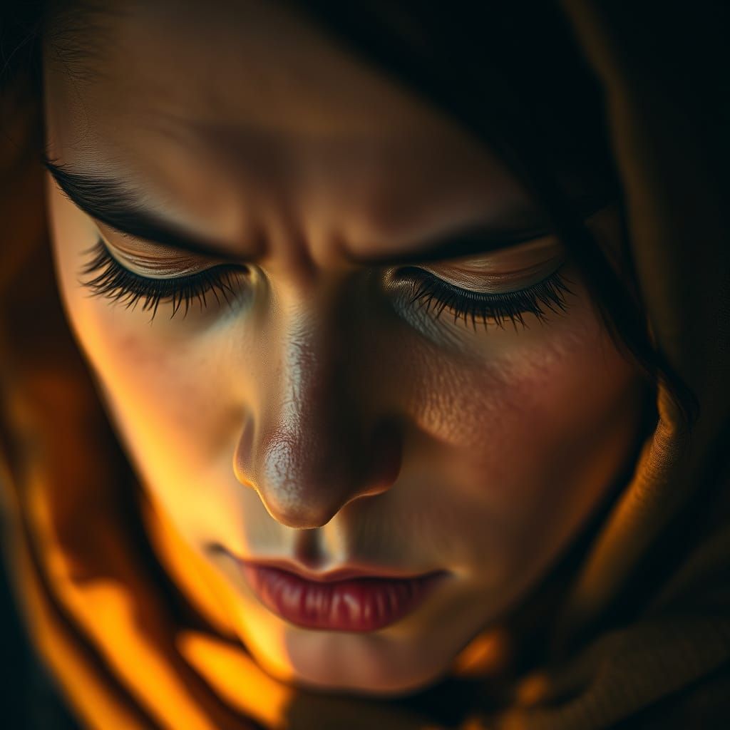 A Somber Moment of Contemplation in Warm, Soft Light