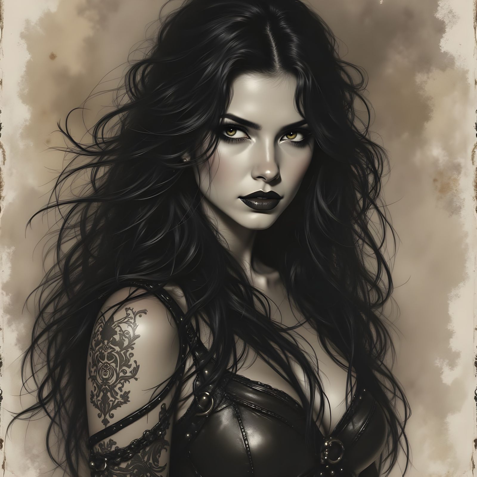 Norse Goddess Portrait in Moody Charcoal Style