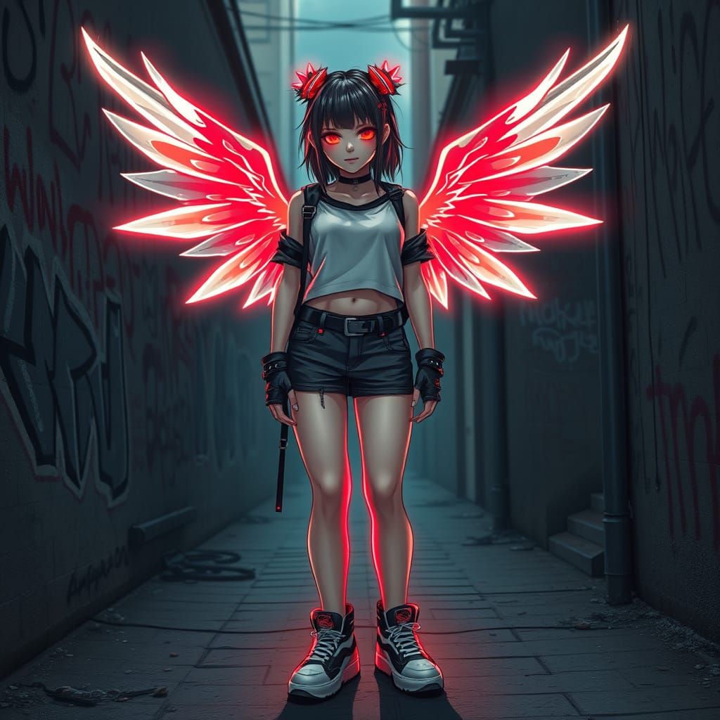 Confident Youth in Neon-Lit Urban Streetwear with Glowing An...