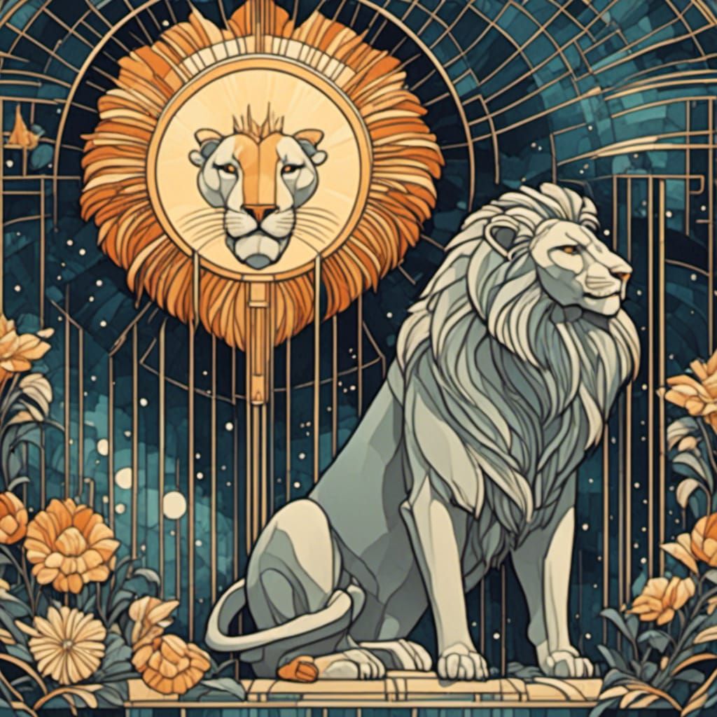 Art Deco Lion in Moonlight