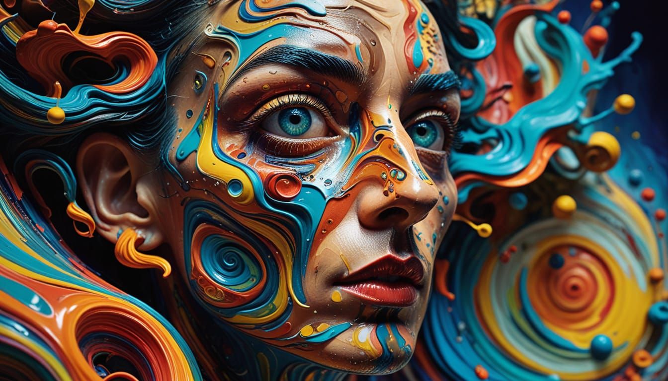 Dreamlike Surrealist Figure in Vibrant Chaos