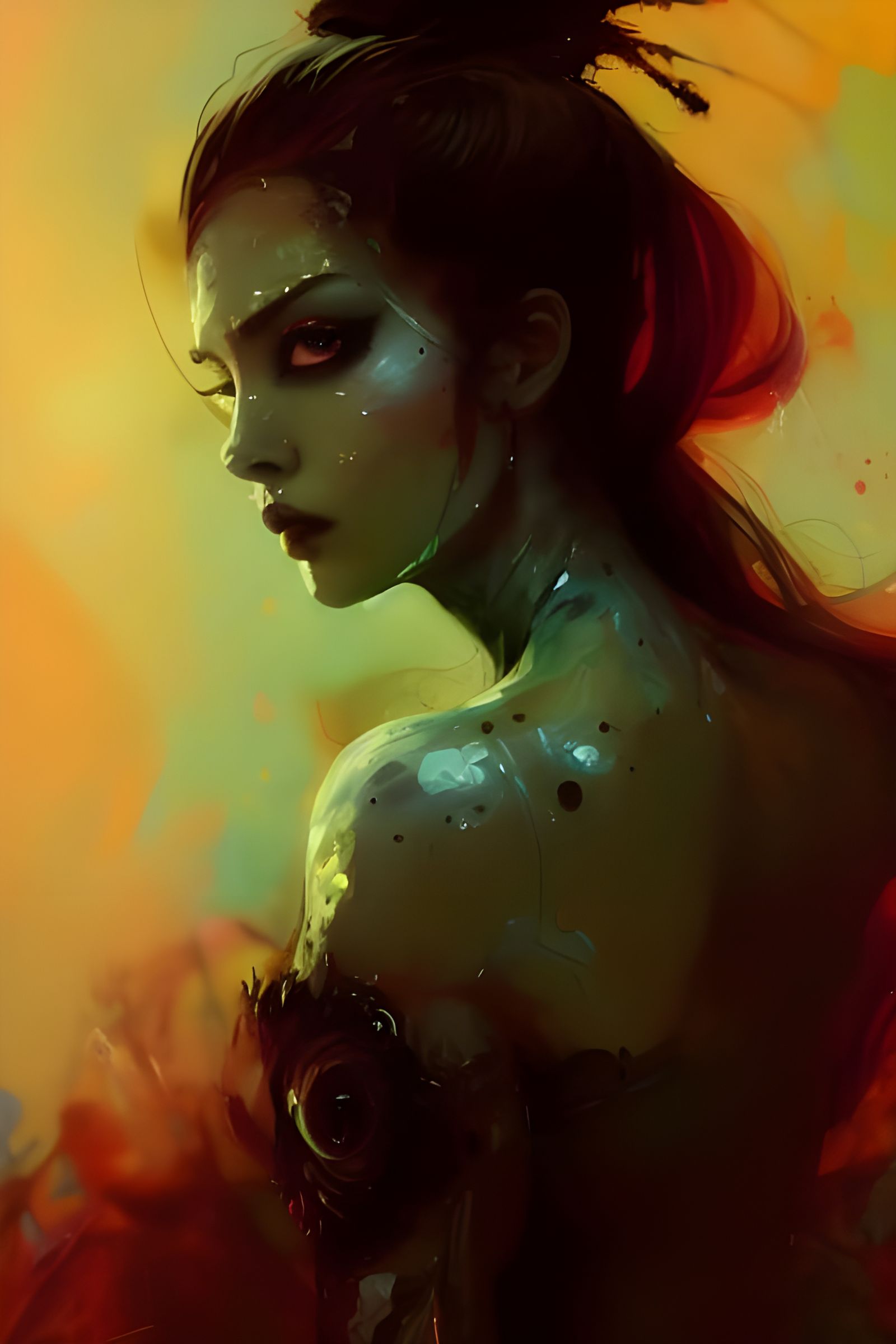 Beautiful Demoness Portrait in Watercolor Style