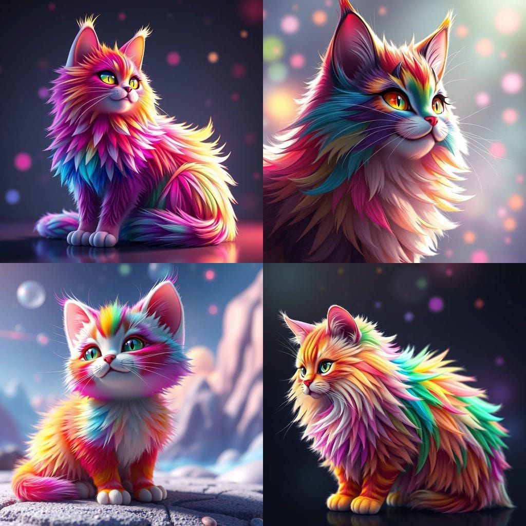 Vibrant Rainbow Cat in Detailed Anime Style