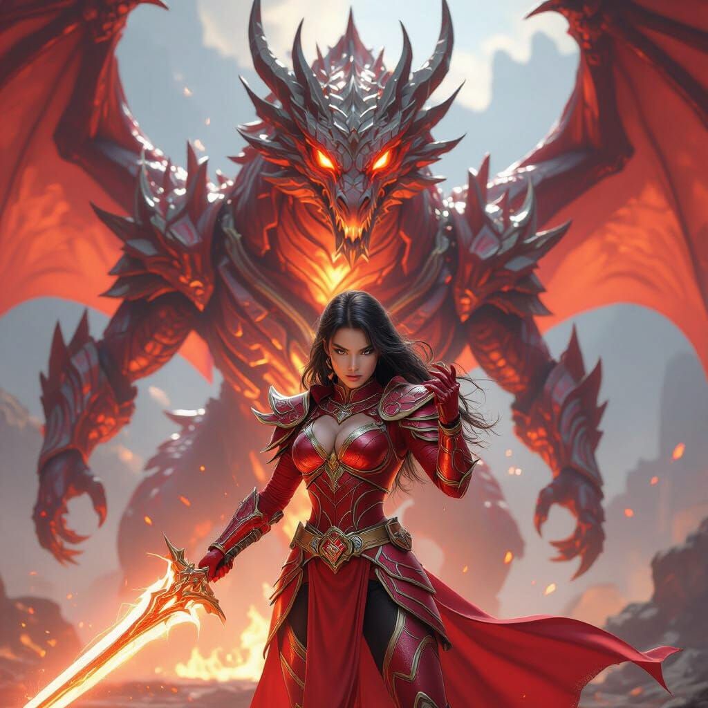 Red Dragon Power Ranger with Mystic Sword and Dragon Zord