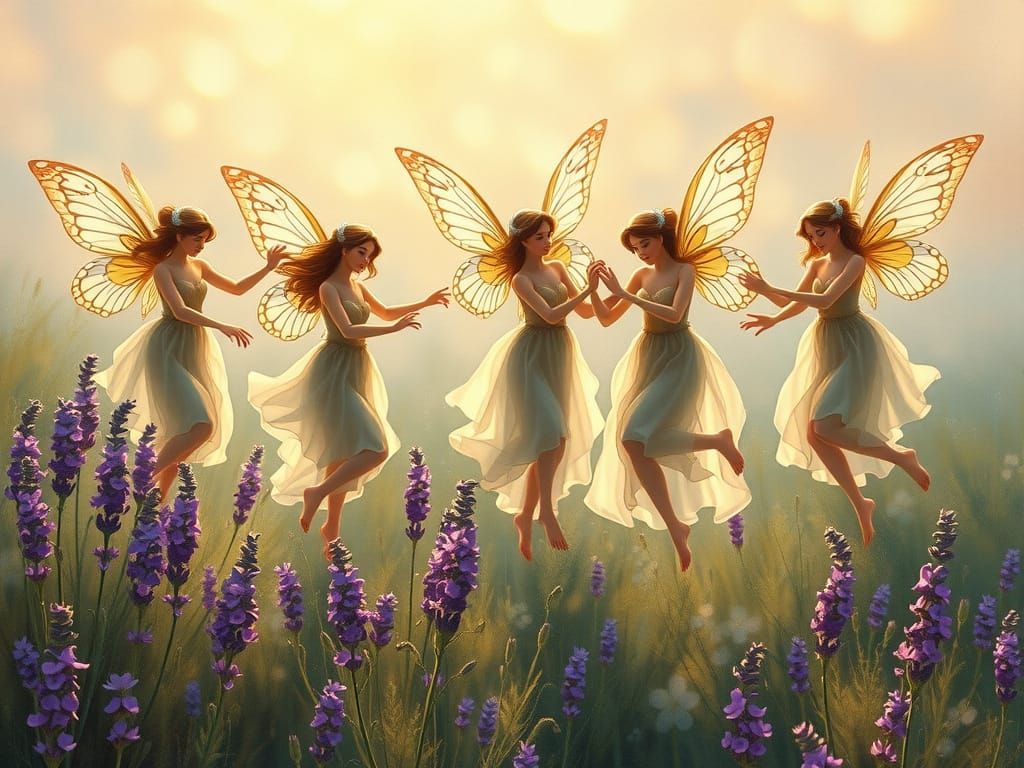 Air Nymphs Dancing in a Lush Spring Meadow