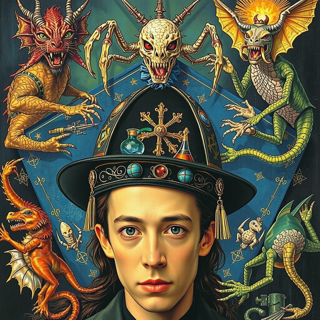 Hieronymous Bosch in Eerie, Ornate Regalia with Fantastical ...