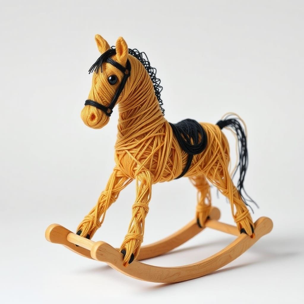 Detailed String Art Rocking Horse Sculpture