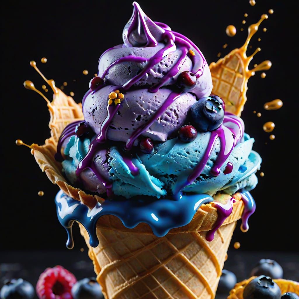 Mouthwatering Blueberry Ice Cream Splash Art