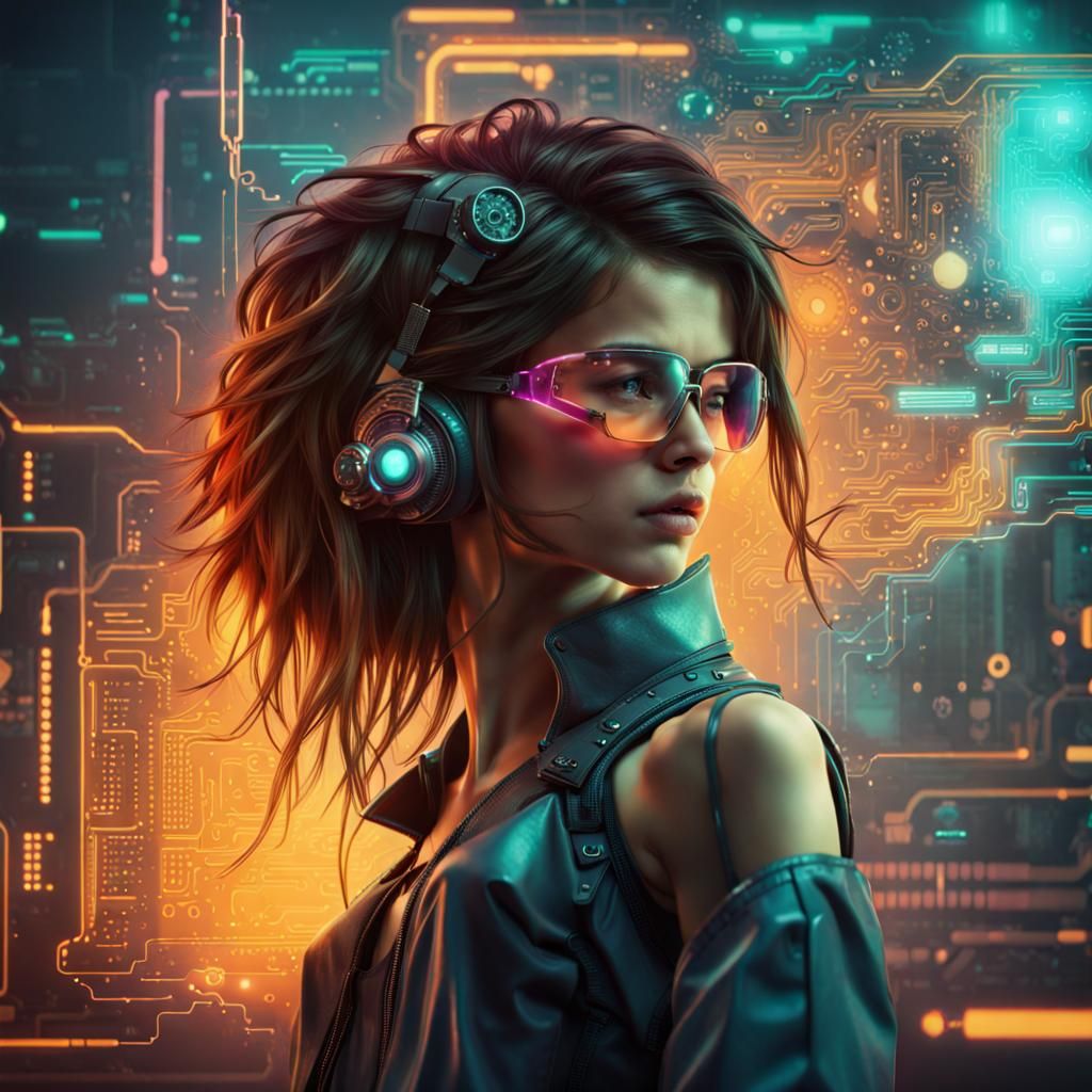 Futuristic Young Programmer: Cyberpunk Algorithm Invention