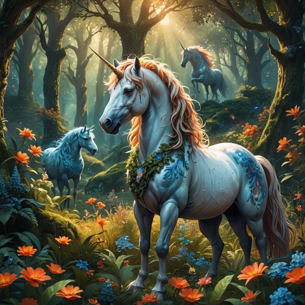 Unicorn in Mystical Forest: Fantasy Concept Art