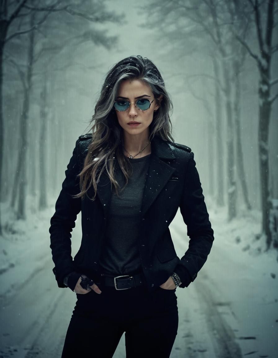 Cinematic Special Agent in Snowy Forest