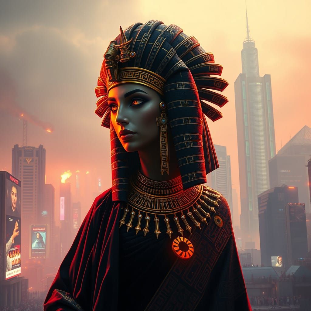 Cyberpunk Goddess in Neon Cityscape