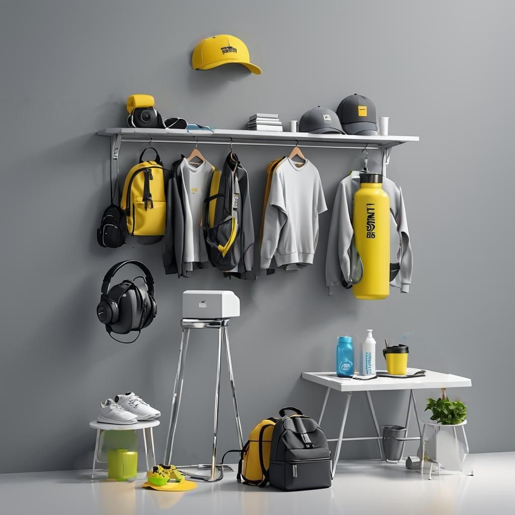 3D Vector Display of Merchandise in Yellow and Grey
