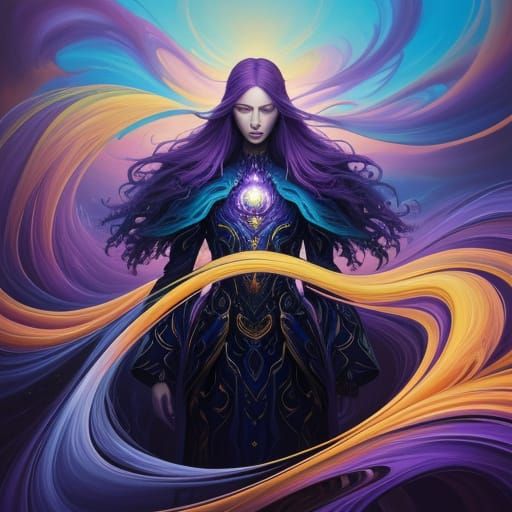 Surreal Person in Dreamlike Triadic Oil Painting