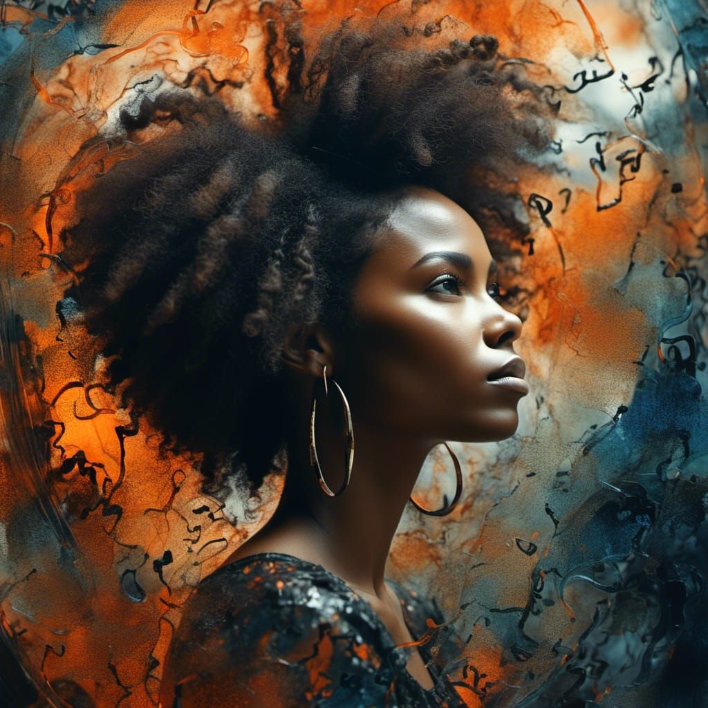 Beautiful Afro-Latina Double Exposure in Orange and Black
