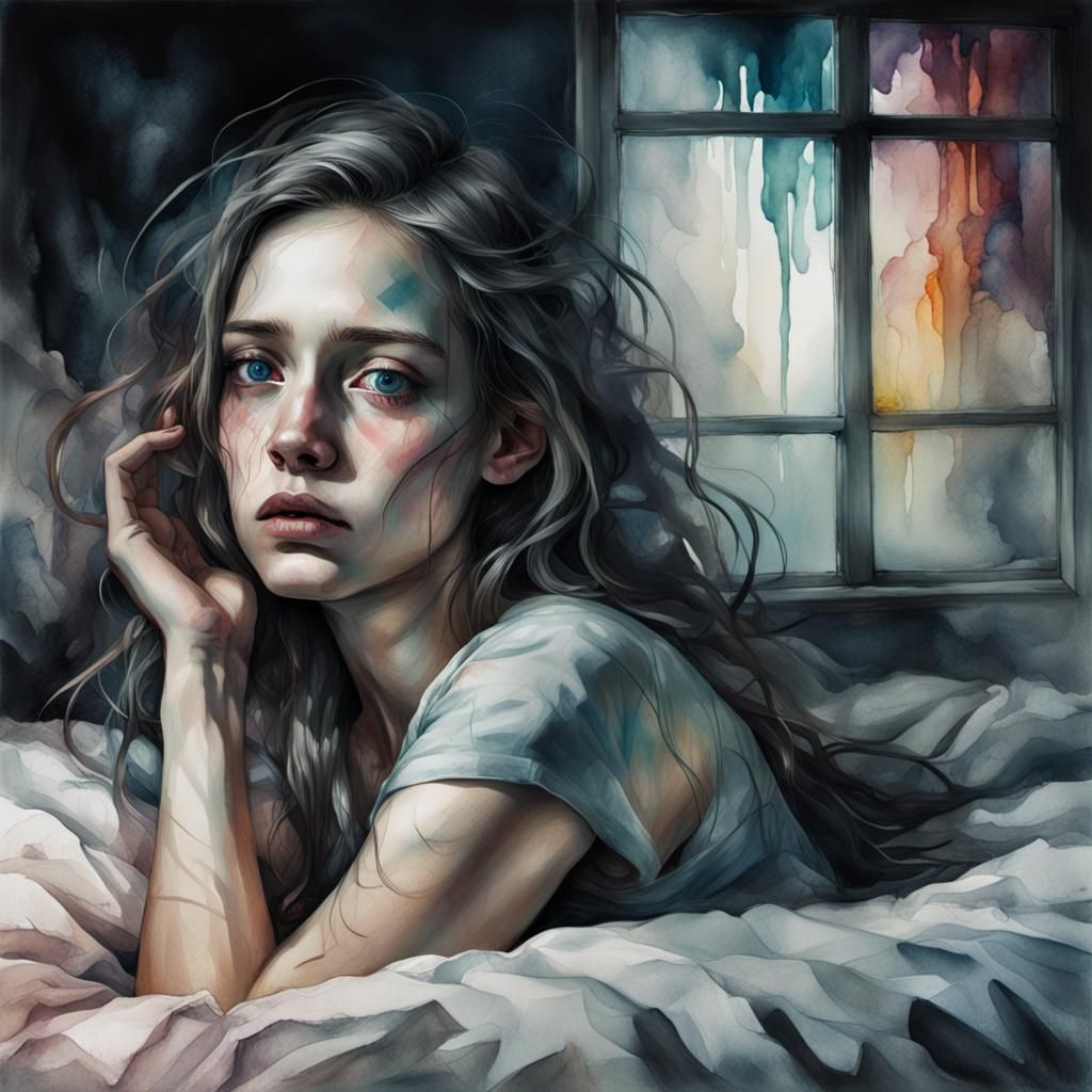 Glitching Darkness: A Haunting Watercolor Portrait