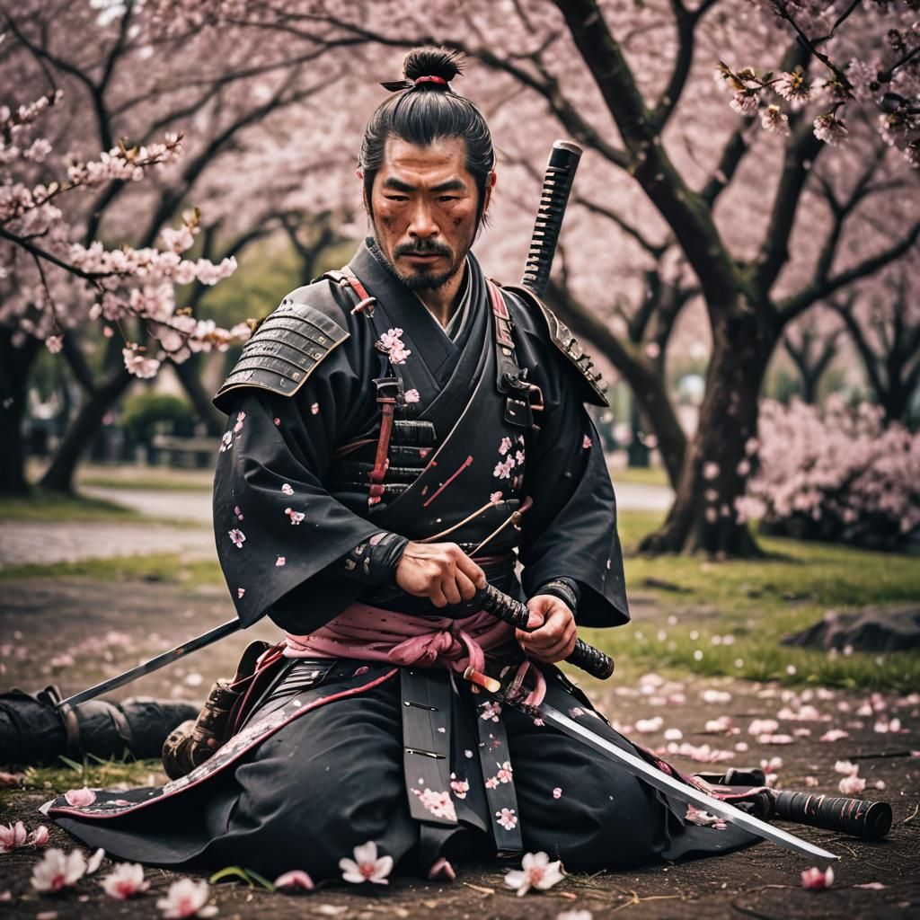 Dying Samurai Under Cherry Blossom: Portrait Photography