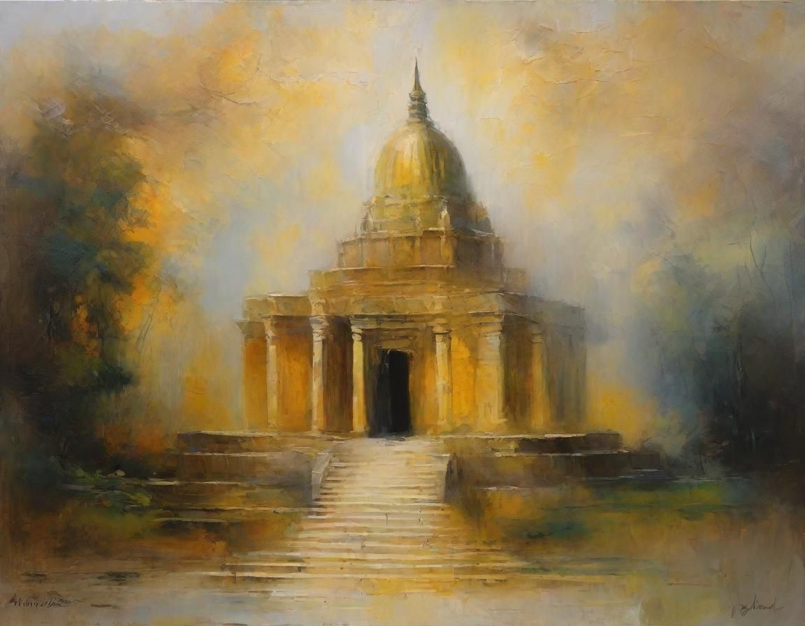 Ethereal Temple Dissolving in Neo-Impressionist Oil Painting