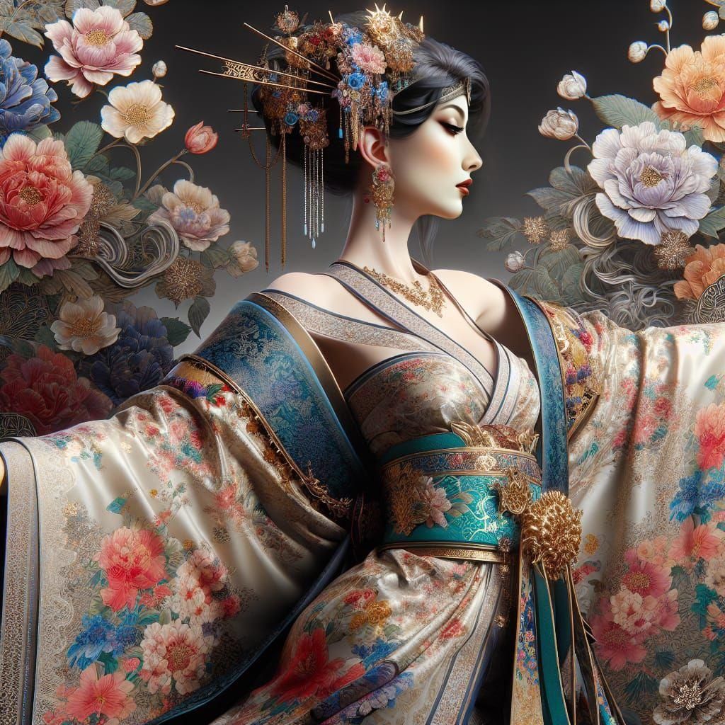 The Legendary Empress in Beautiful Kimono, Fantasy Art