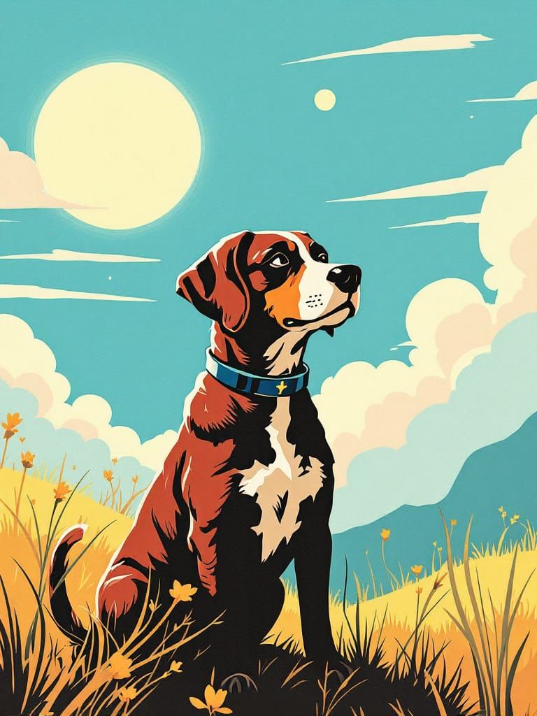 Dog in Sun Embracing 1950s Americana Style
