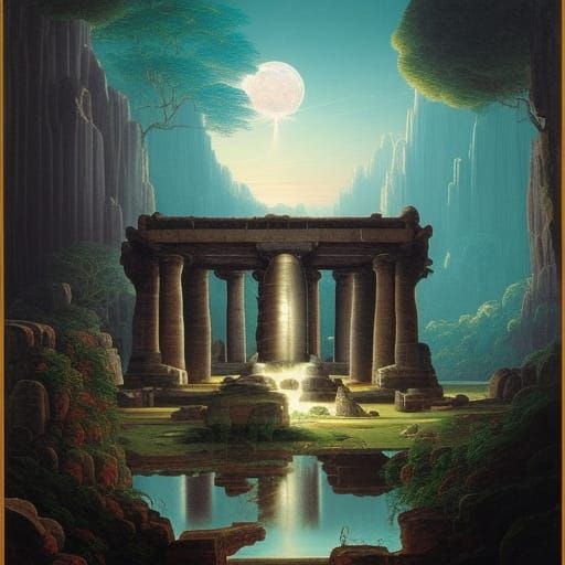 Monolithic Temple in New Moon Canyon: Detailed Artwork