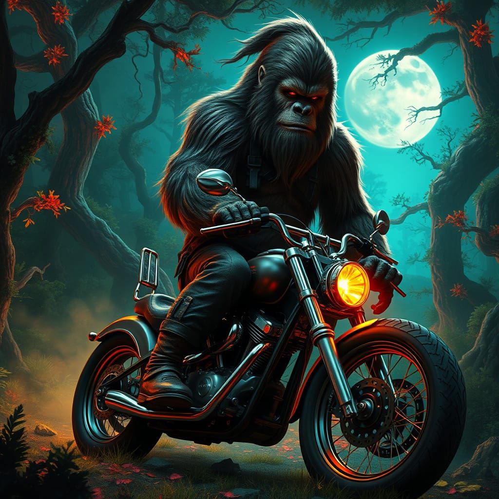 Sasquatch Enchantress on Cyberpunk Chopper