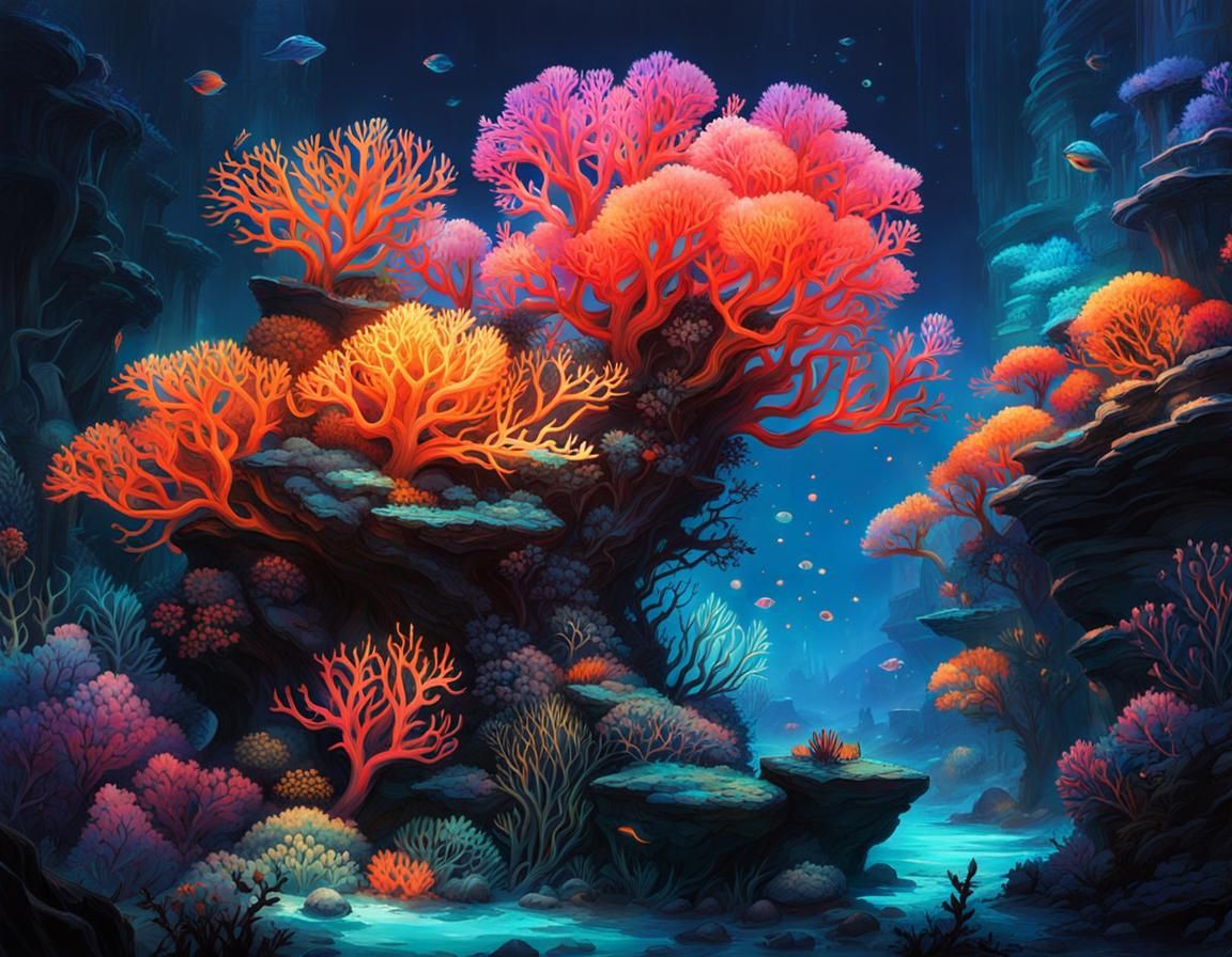 Bioluminescent Coral Reef in Black Light Magic